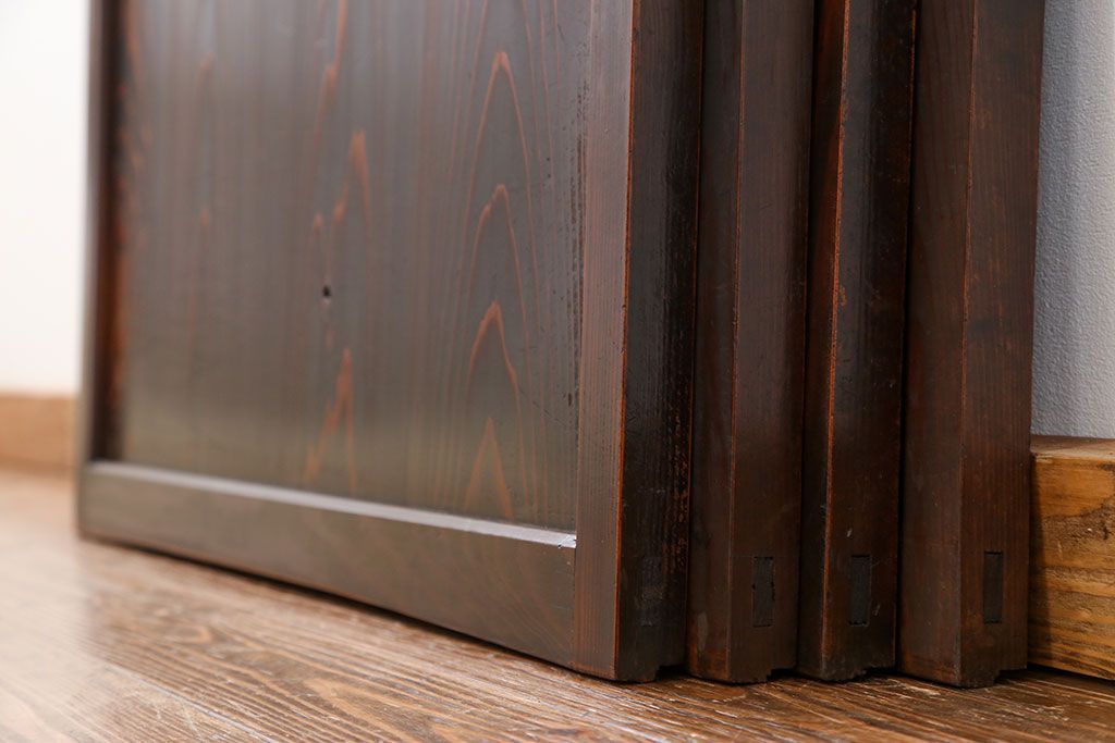 古民具・骨董 シンプル杢目の良い板戸　4枚セット　(引き戸、窓)