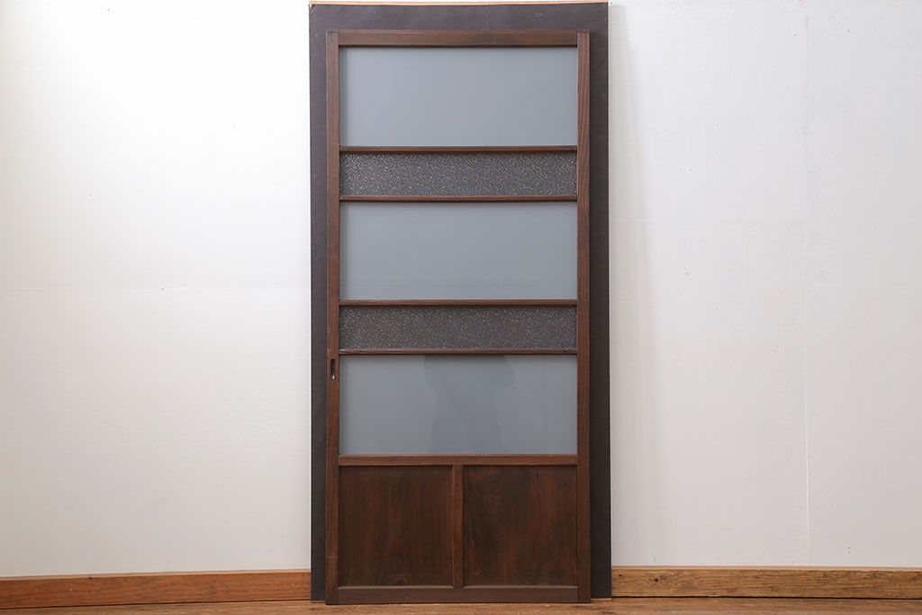 昭和レトロ ダイヤガラスとすりガラスのシンプルなガラス戸　1枚(2)　(引き戸)