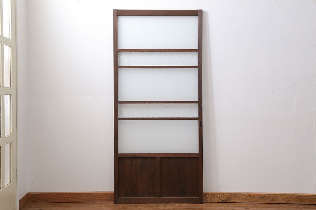 昭和レトロ ダイヤガラスとすりガラスのシンプルなガラス戸　1枚(2)　(引き戸)