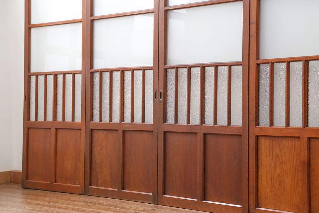 昭和レトロ 珍しいデザイン!和風建具　4枚セット　(ガラス戸、引き戸)