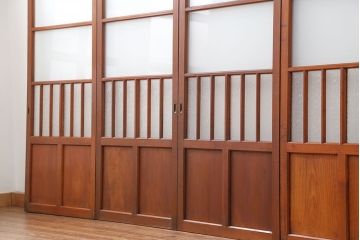 昭和レトロ 珍しいデザイン!和風建具　4枚セット　(ガラス戸、引き戸)