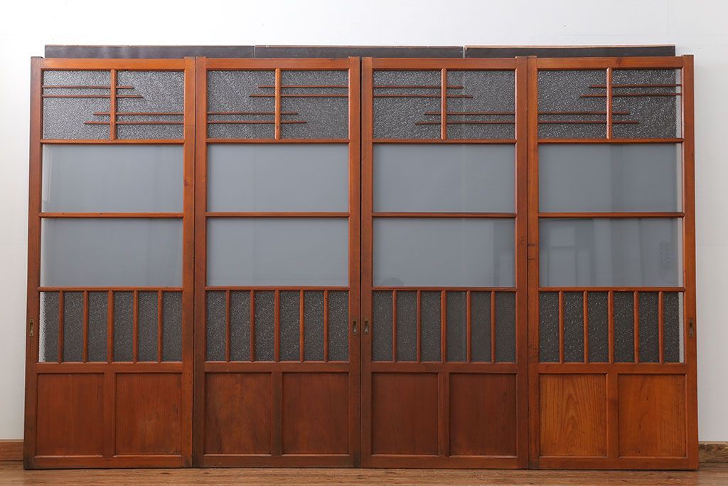 昭和レトロ 珍しいデザイン!和風建具　4枚セット　(ガラス戸、引き戸)