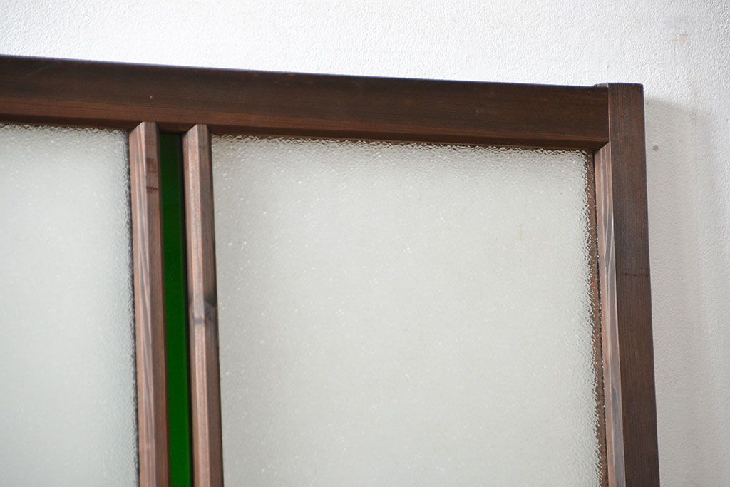 大正ロマン 色ガラス入りのアンティークガラス戸　2枚セット　(建具、引き戸)