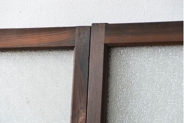 大正ロマン 色ガラス入りのアンティークガラス戸　2枚セット　(建具、引き戸)