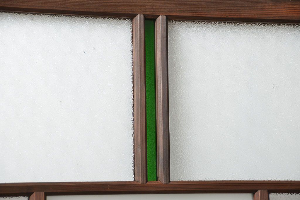 大正ロマン 色ガラス入りのアンティークガラス戸　2枚セット　(建具、引き戸)