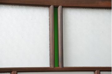 大正ロマン 色ガラス入りのアンティークガラス戸　2枚セット　(建具、引き戸)