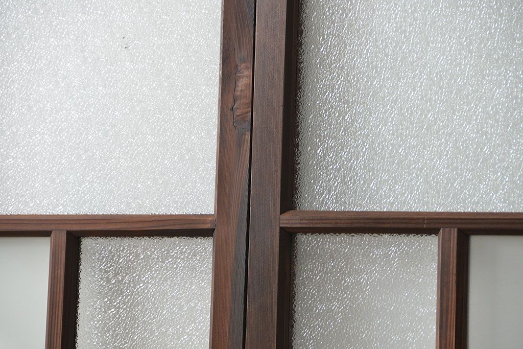 大正ロマン 色ガラス入りのアンティークガラス戸　2枚セット　(建具、引き戸)