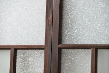 大正ロマン 色ガラス入りのアンティークガラス戸　2枚セット　(建具、引き戸)