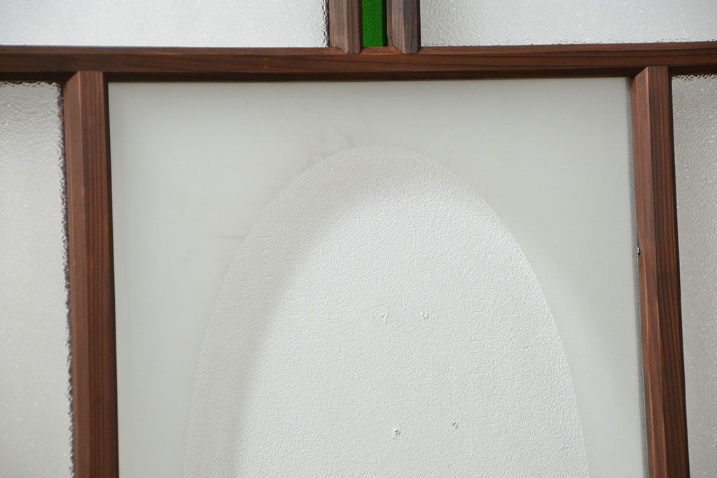 大正ロマン 色ガラス入りのアンティークガラス戸　2枚セット　(建具、引き戸)