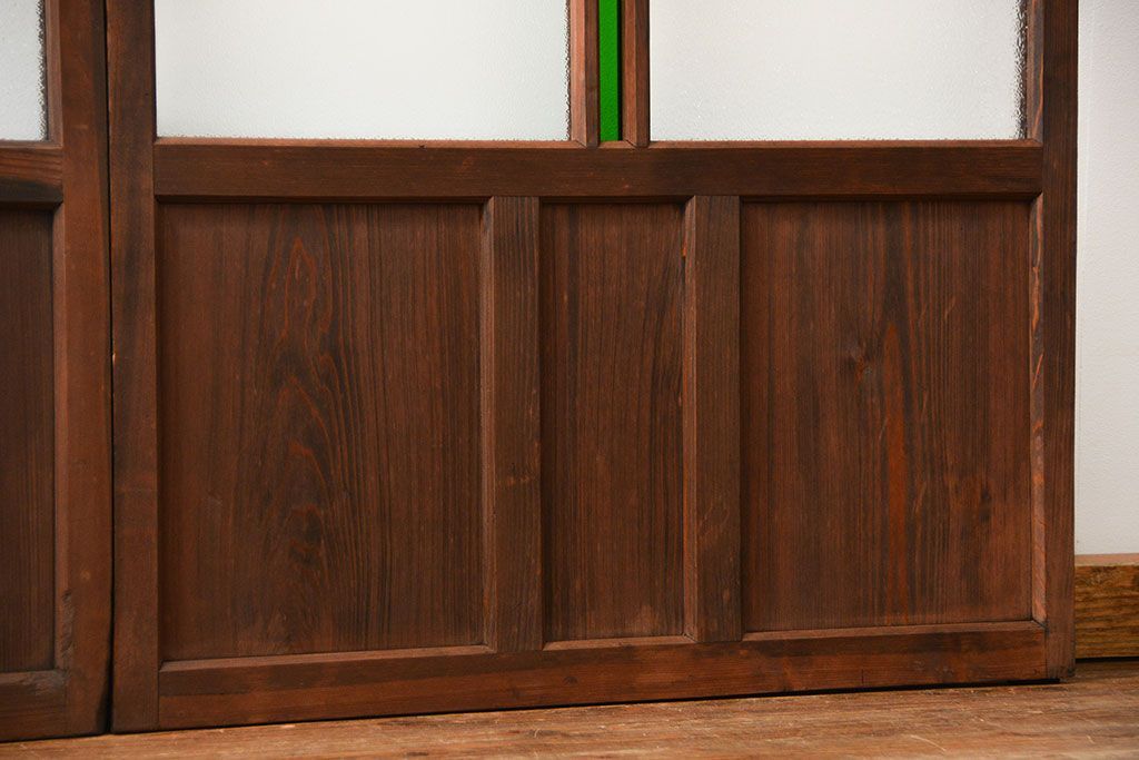 大正ロマン 色ガラス入りのアンティークガラス戸　2枚セット　(建具、引き戸)