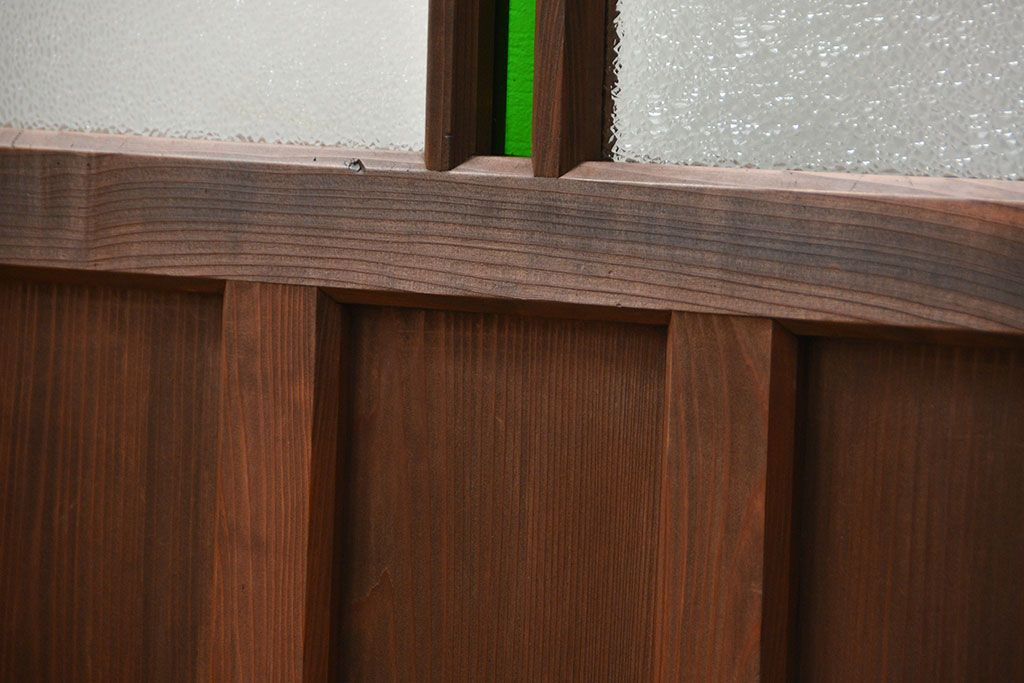 大正ロマン 色ガラス入りのアンティークガラス戸　2枚セット　(建具、引き戸)