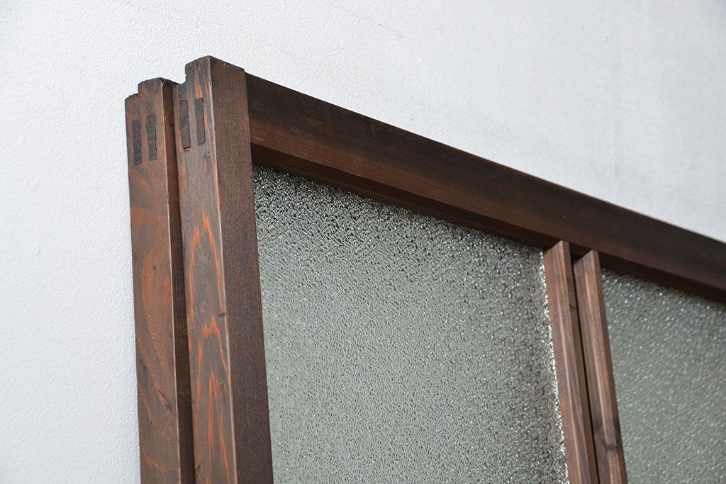 大正ロマン 色ガラス入りのアンティークガラス戸　2枚セット　(建具、引き戸)