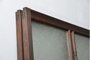 大正ロマン 色ガラス入りのアンティークガラス戸　2枚セット　(建具、引き戸)