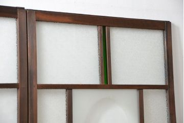 大正ロマン 色ガラス入りのアンティークガラス戸　2枚セット　(建具、引き戸)