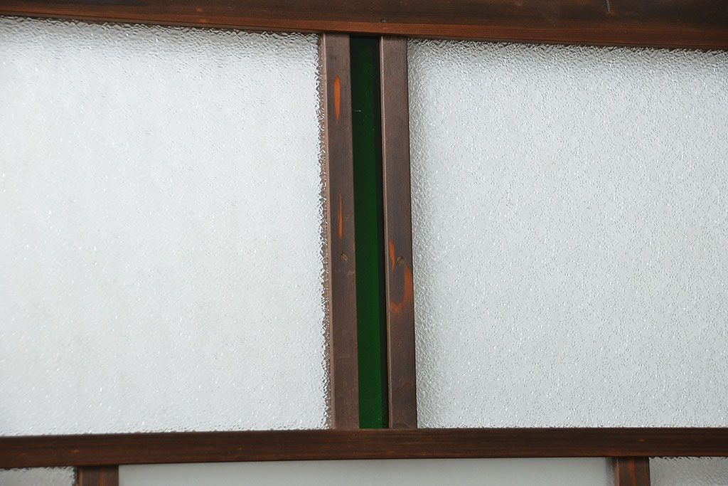 大正ロマン 色ガラス入りのアンティークガラス戸　2枚セット　(建具、引き戸)