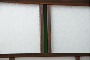 大正ロマン 色ガラス入りのアンティークガラス戸　2枚セット　(建具、引き戸)
