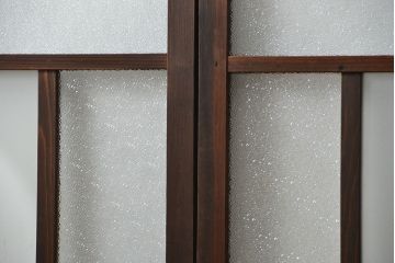 大正ロマン 色ガラス入りのアンティークガラス戸　2枚セット　(建具、引き戸)