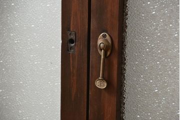 大正ロマン 色ガラス入りのアンティークガラス戸　2枚セット　(建具、引き戸)