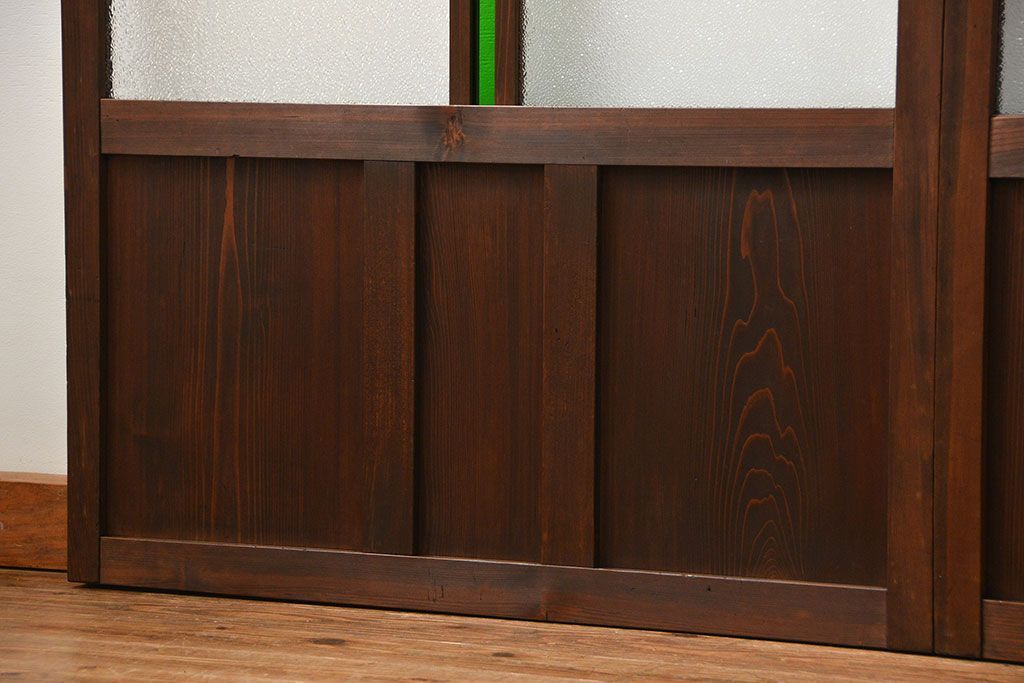 大正ロマン 色ガラス入りのアンティークガラス戸　2枚セット　(建具、引き戸)