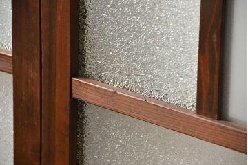 大正ロマン 色ガラス入りのアンティークガラス戸　2枚セット　(建具、引き戸)