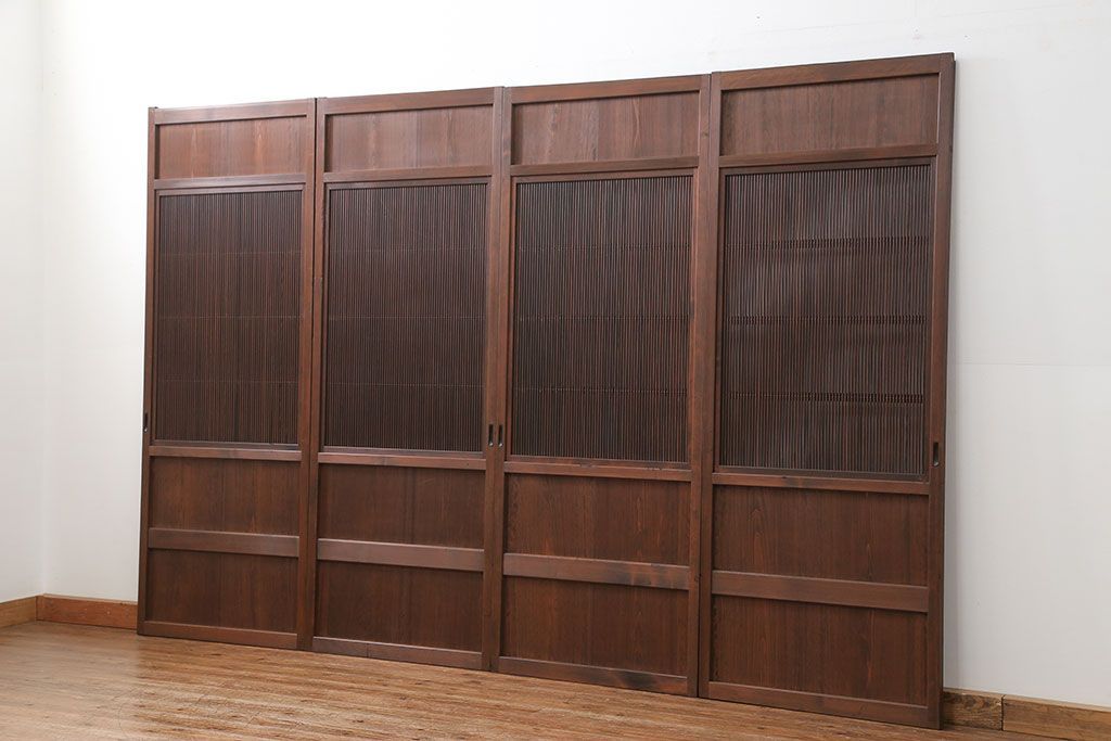 古民具・骨董 上質な細身の万本格子戸　4枚セット　(引き戸、和風建具)