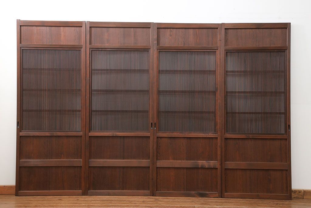 古民具・骨董 上質な細身の万本格子戸　4枚セット　(引き戸、和風建具)