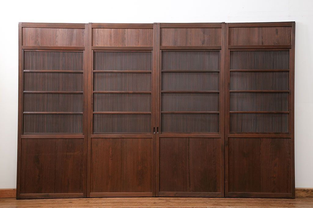 古民具・骨董 上質な細身の万本格子戸　4枚セット　(引き戸、和風建具)