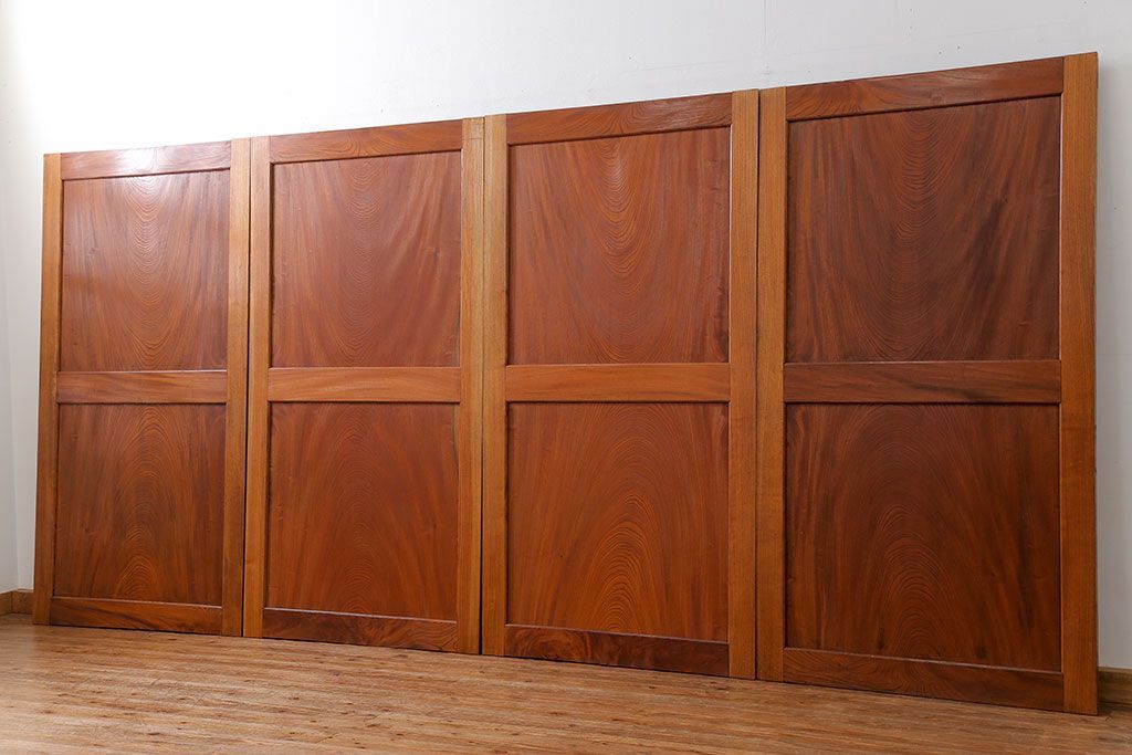 古民具・骨董 総欅材　無垢杢目の素晴らしい帯戸　4枚セット