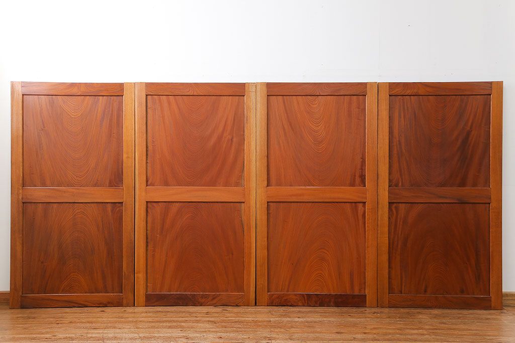 古民具・骨董 総欅材　無垢杢目の素晴らしい帯戸　4枚セット