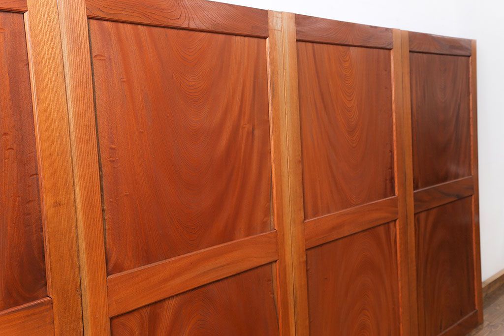 古民具・骨董 総欅材　無垢杢目の素晴らしい帯戸　4枚セット