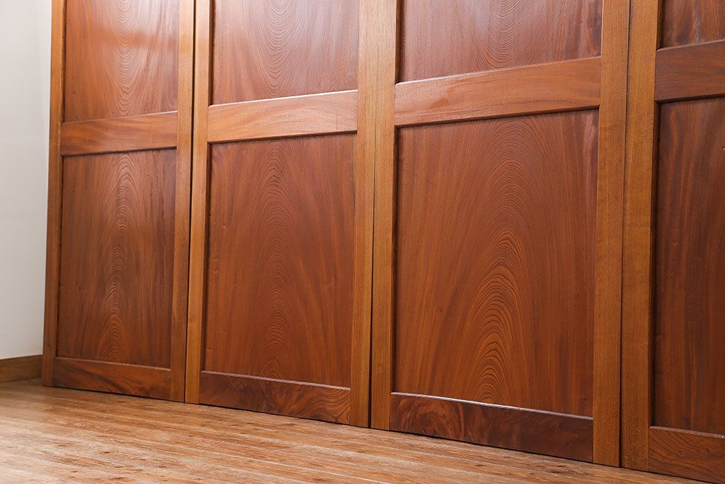 古民具・骨董 総欅材　無垢杢目の素晴らしい帯戸　4枚セット