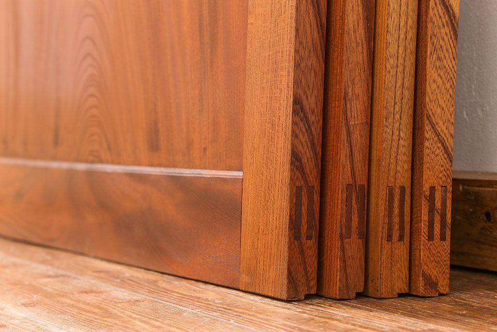 古民具・骨董 総欅材　無垢杢目の素晴らしい帯戸　4枚セット