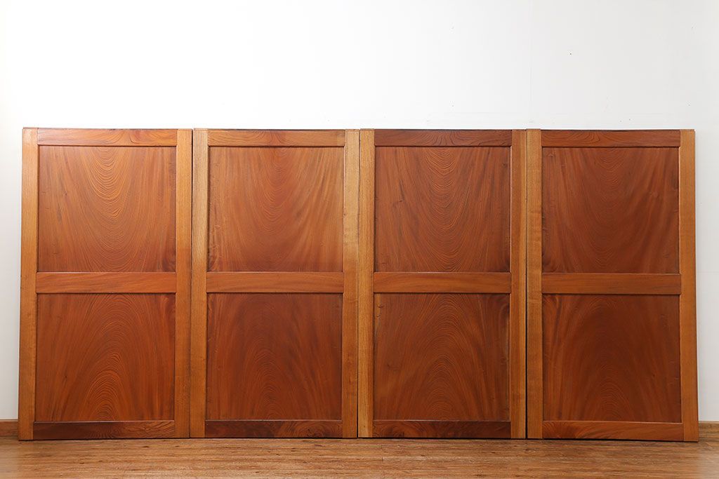 古民具・骨董 総欅材　無垢杢目の素晴らしい帯戸　4枚セット