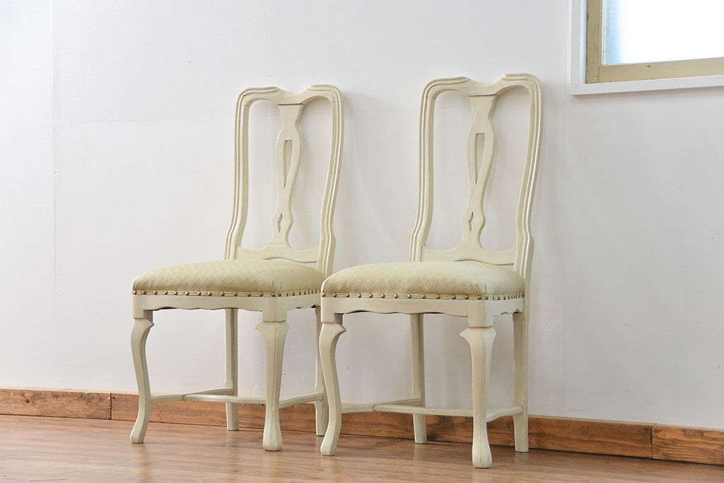 ヴィンテージ家具　海外ビンテージ　アンティークペイントチェア2脚セット(1)　(椅子、イス)