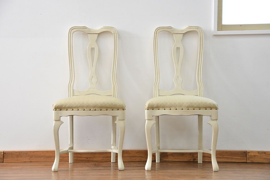 ヴィンテージ家具　海外ビンテージ　アンティークペイントチェア2脚セット(1)　(椅子、イス)