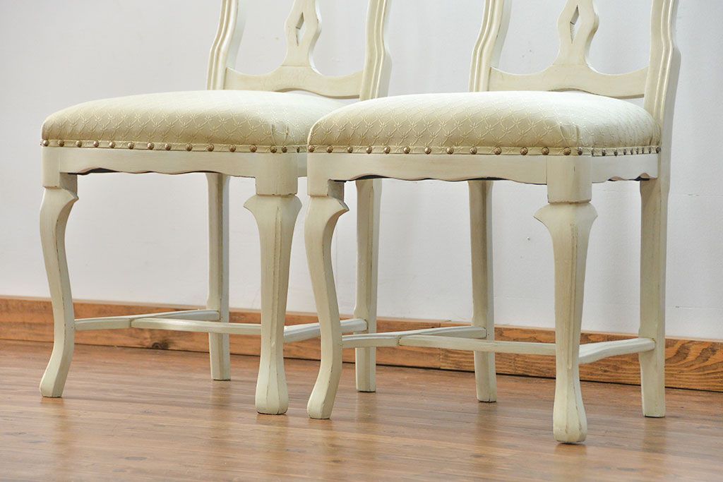 ヴィンテージ家具　海外ビンテージ　アンティークペイントチェア2脚セット(1)　(椅子、イス)