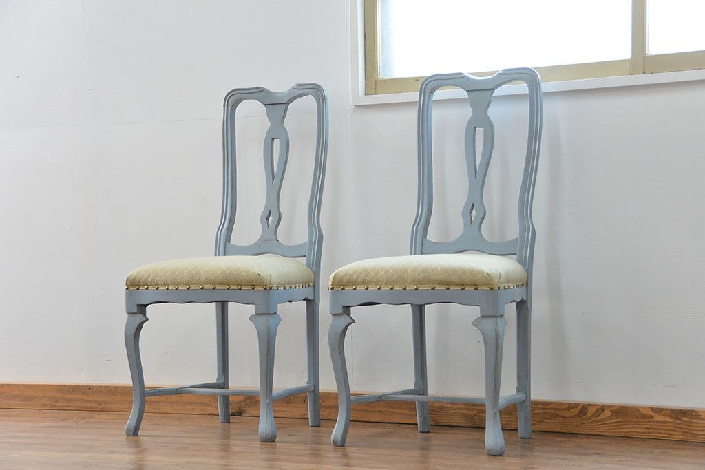 ヴィンテージ家具　海外ビンテージ　アンティークペイントチェア2脚セット(2)　(椅子、イス