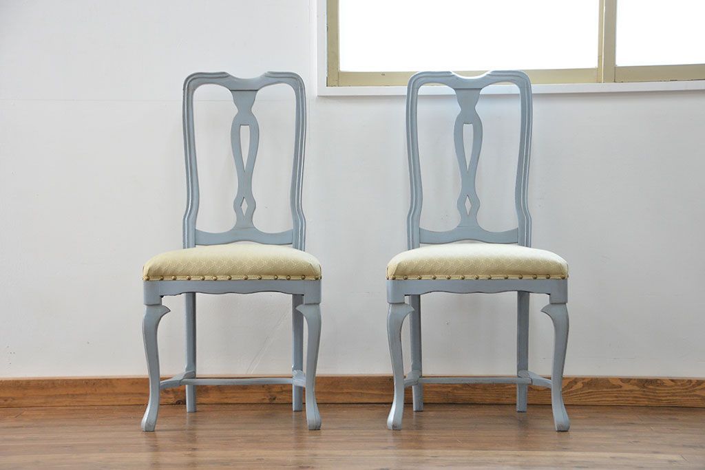 ヴィンテージ家具　海外ビンテージ　アンティークペイントチェア2脚セット(2)　(椅子、イス