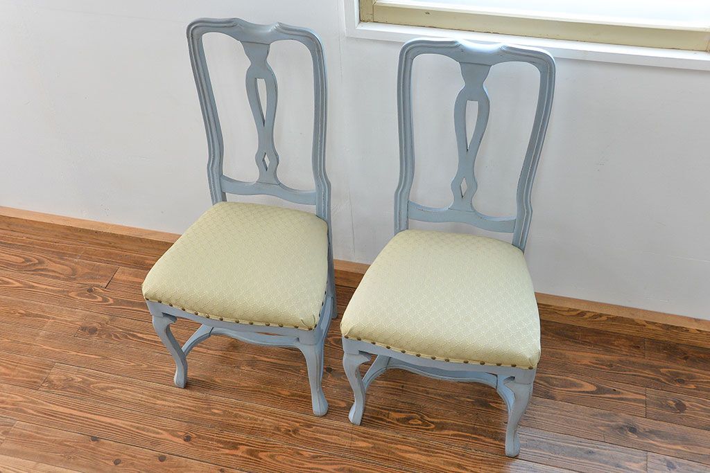 ヴィンテージ家具　海外ビンテージ　アンティークペイントチェア2脚セット(2)　(椅子、イス