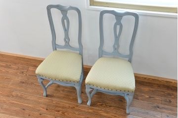 ヴィンテージ家具　海外ビンテージ　アンティークペイントチェア2脚セット(2)　(椅子、イス