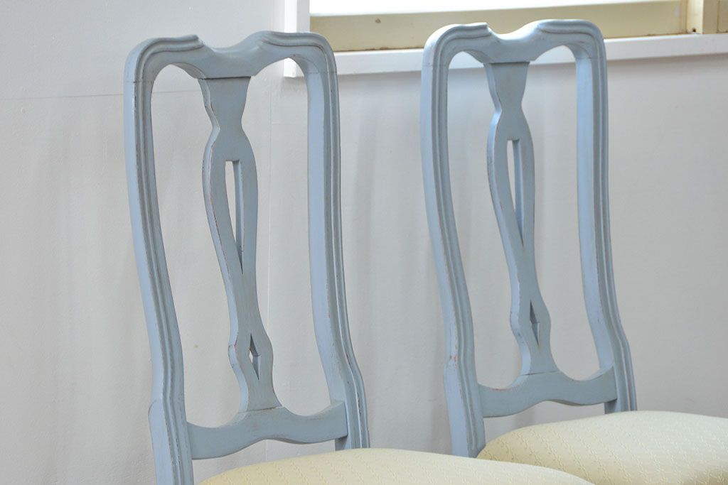 ヴィンテージ家具　海外ビンテージ　アンティークペイントチェア2脚セット(2)　(椅子、イス