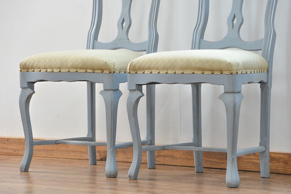 ヴィンテージ家具　海外ビンテージ　アンティークペイントチェア2脚セット(2)　(椅子、イス