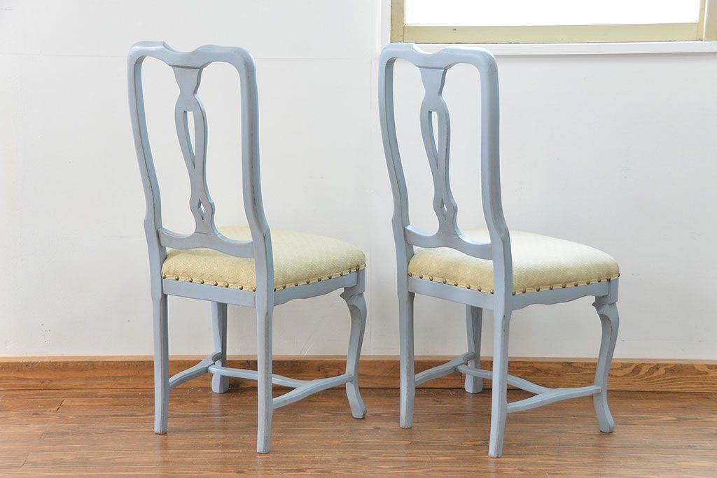 ヴィンテージ家具　海外ビンテージ　アンティークペイントチェア2脚セット(2)　(椅子、イス
