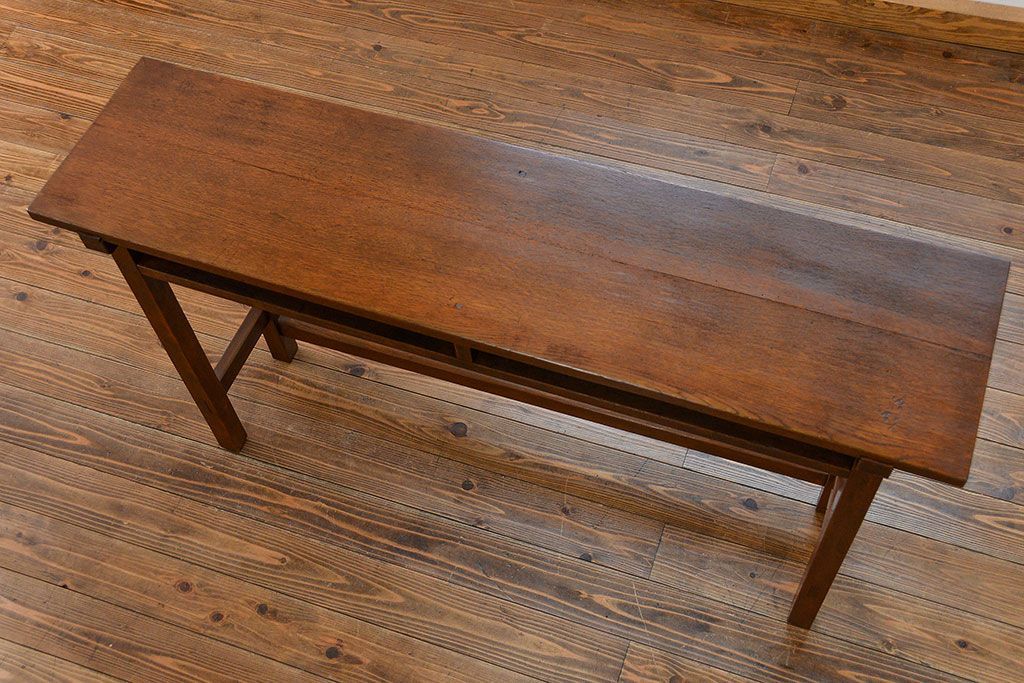 アンティーク家具　アンティーク  天板ナラ材の横長テーブル(6)(サイドテーブル、机、在宅ワーク、在宅用デスク)
