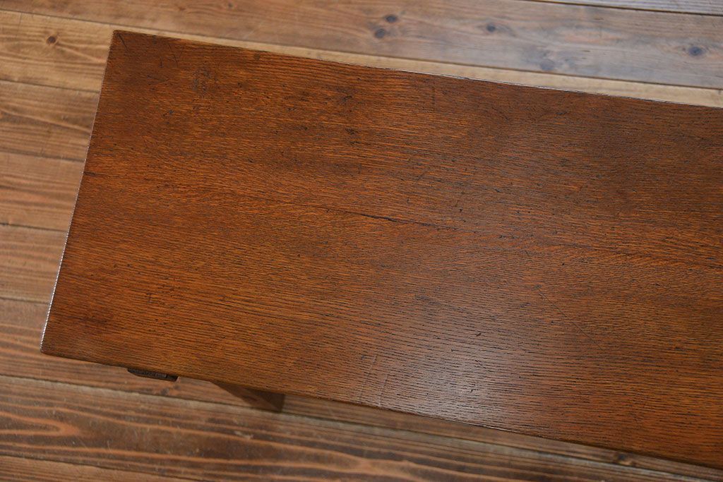 アンティーク家具　アンティーク  天板ナラ材の横長テーブル(6)(サイドテーブル、机、在宅ワーク、在宅用デスク)