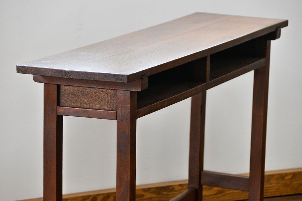 アンティーク家具　アンティーク  天板ナラ材の横長テーブル(6)(サイドテーブル、机、在宅ワーク、在宅用デスク)