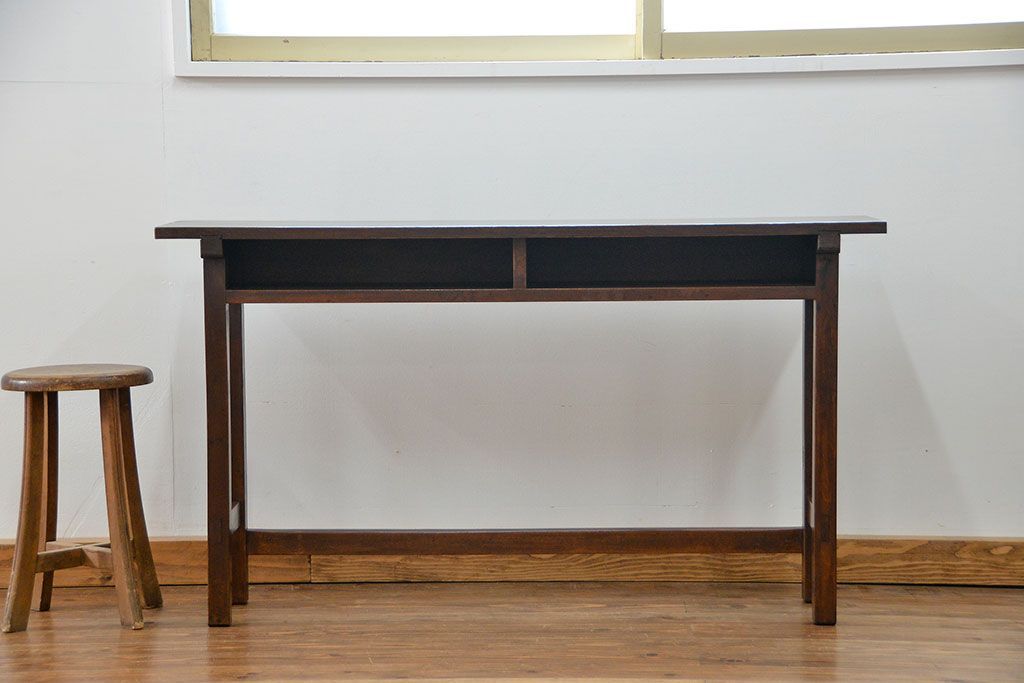 アンティーク家具　アンティーク 天板ナラ材の横長テーブル(7)(サイドテーブル、机、在宅ワーク、在宅用デスク)