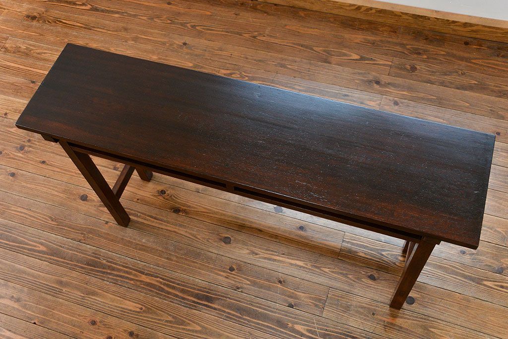 アンティーク家具　アンティーク 天板ナラ材の横長テーブル(7)(サイドテーブル、机、在宅ワーク、在宅用デスク)