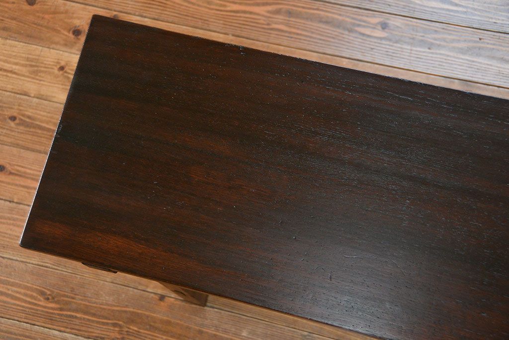 アンティーク家具　アンティーク 天板ナラ材の横長テーブル(7)(サイドテーブル、机、在宅ワーク、在宅用デスク)