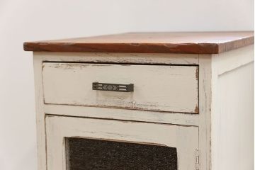 アンティーク家具　アンティークペイント ダイヤガラスの小さなサイドキャビネット(収納棚)